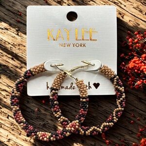 Kay Lee Seed Bead Animal Print Hoop Earrings